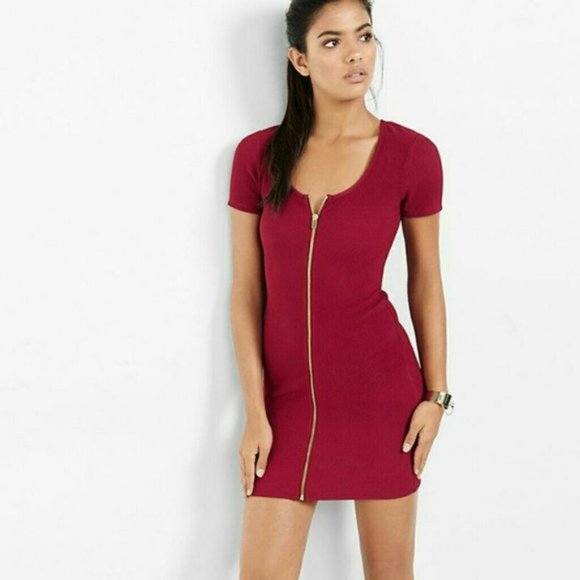 Express Ribbed Zip Front Dress - Picture 2 of 4